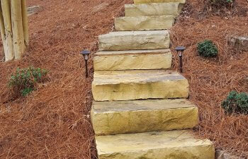 stone steps with landscape lighting