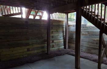 wooden retaining walls and steps