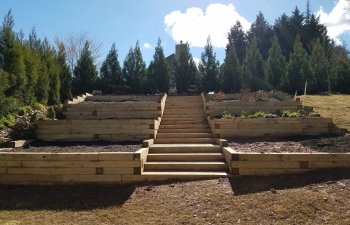 wooden retaining walls and steps