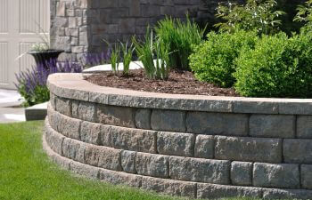 Retaining wall in a backyard.